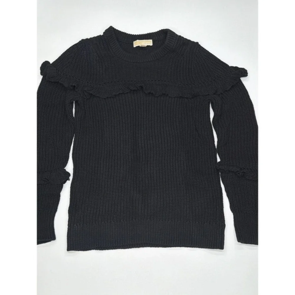 Michael Michael Kors Ruffled Sweater Top Size Medium Black 100% Cotton